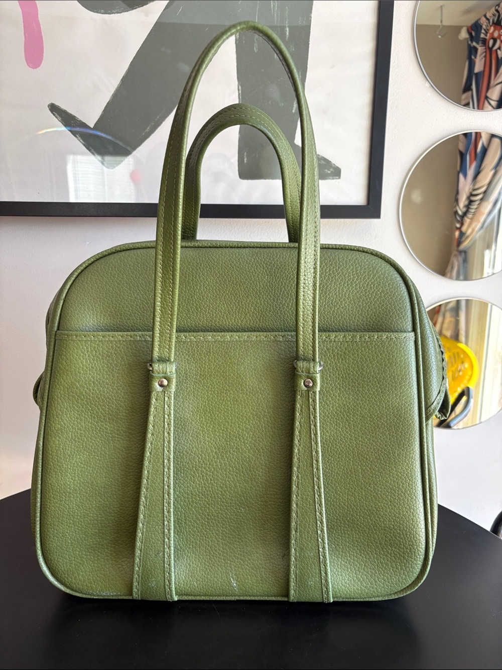 Vintage Olive Green Leather Carry On Bag